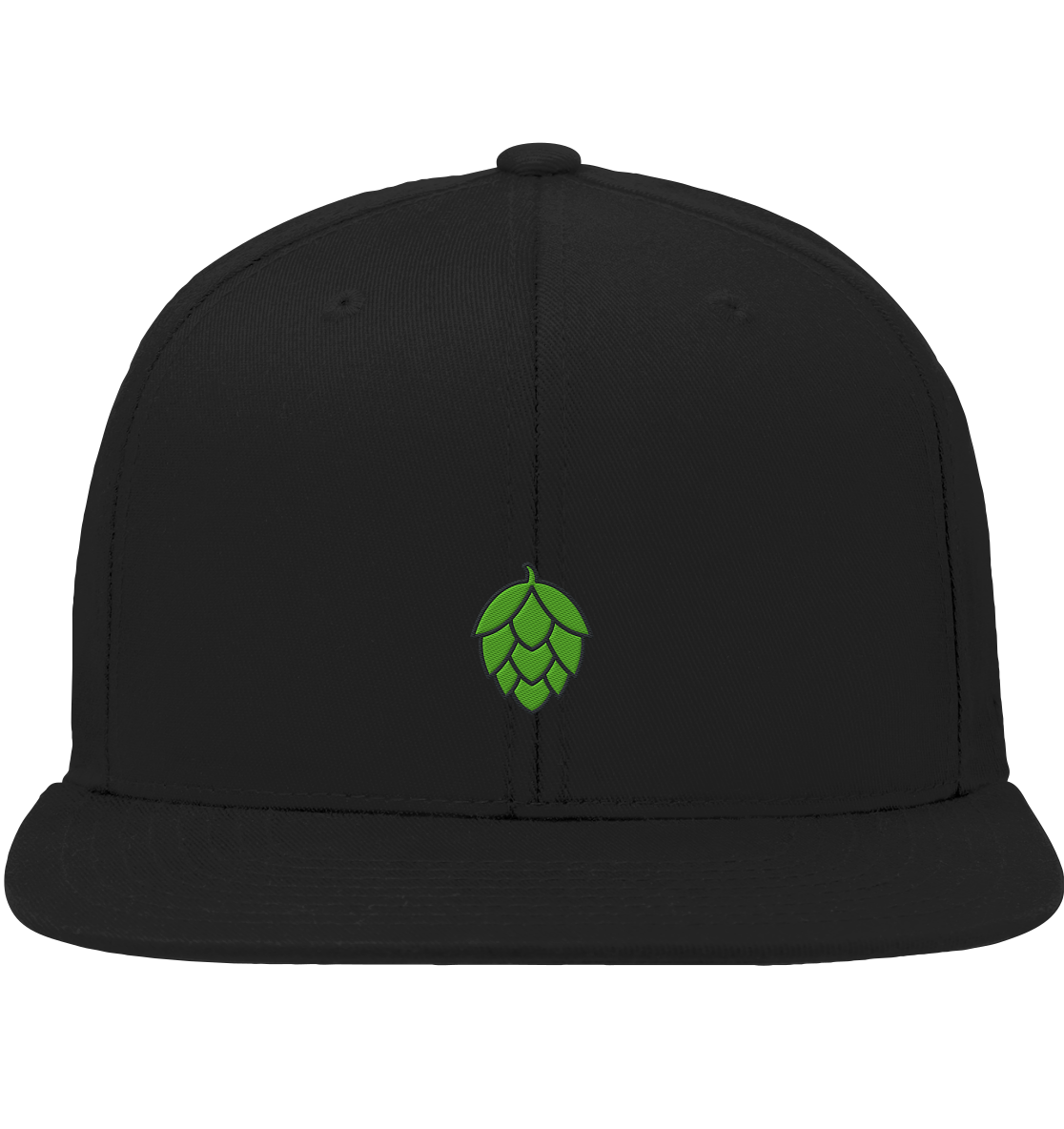 Schwarze Snapback mit dezenter Hopfendolde als Stick